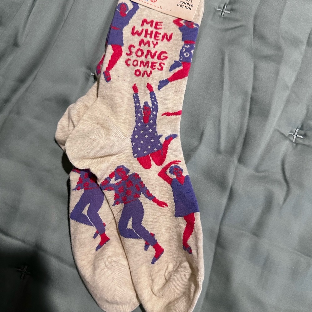 Patterned Gray Socks with Red and Blue Accents